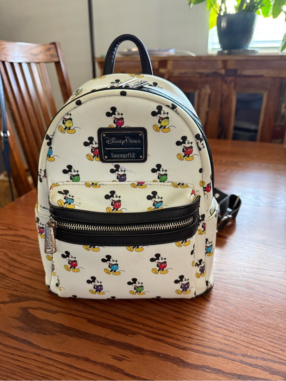 Loungefly White Mini Backpack with Multicolor Mickeys